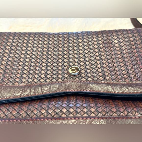 Etienne Aigner Woven Leather Handbag Vintage Wristlet Clutch Burgundy purse - Picture 2 of 14